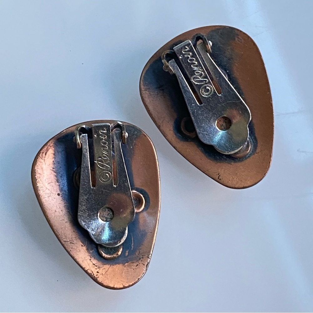 Vintage Renoir Copper Modernist Clip-On Earrings - Picture 4 of 6
